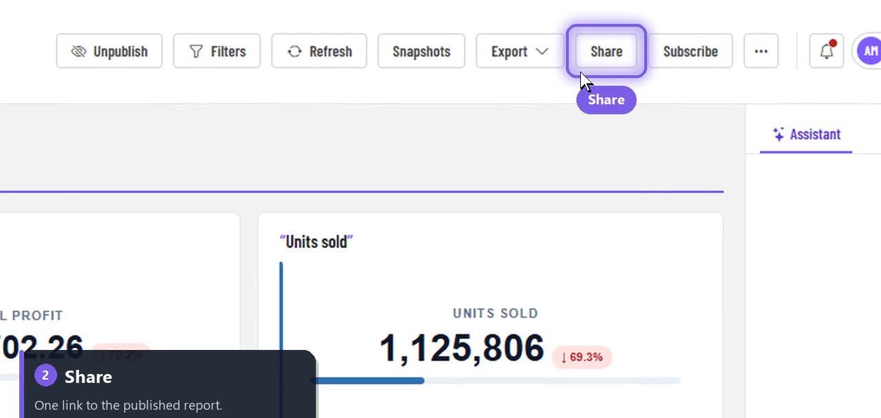 The Share button in the report toolbar