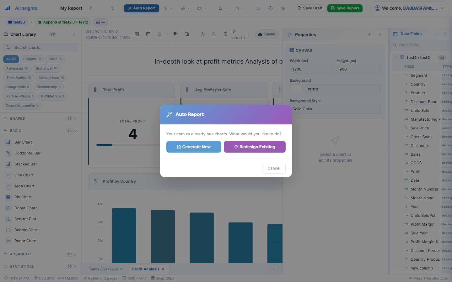 Auto Report generating a complete report from the data